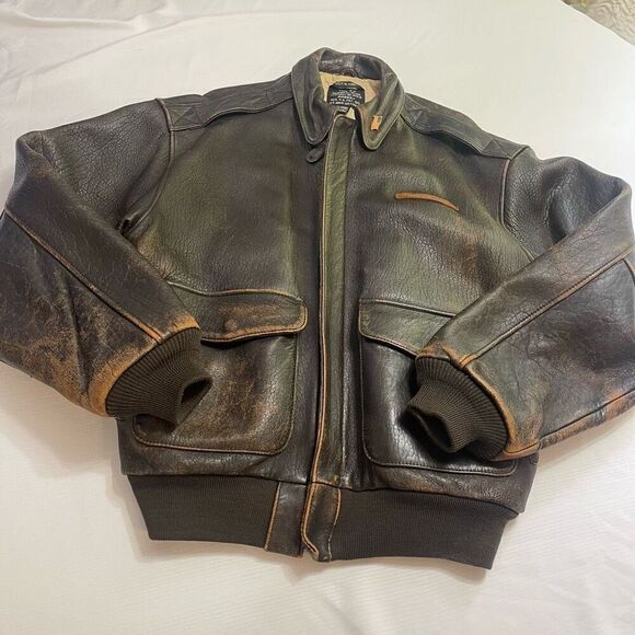 AVIREX A-2 Flight Brown Distressed Leather Homeward Bound Jacket Size Medium - Picture 2 of 13